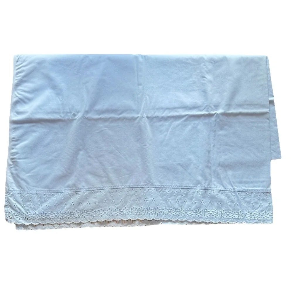 VTG Dan River Twin Sheet Set – 1‎ Flat, 1 Fitted, 2 Cases Blue Eyelet Lace USA